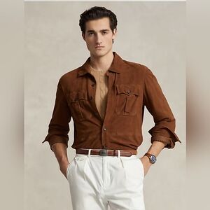 Polo Ralph Lauren Men's Brown Suede Western Button Down Shirt